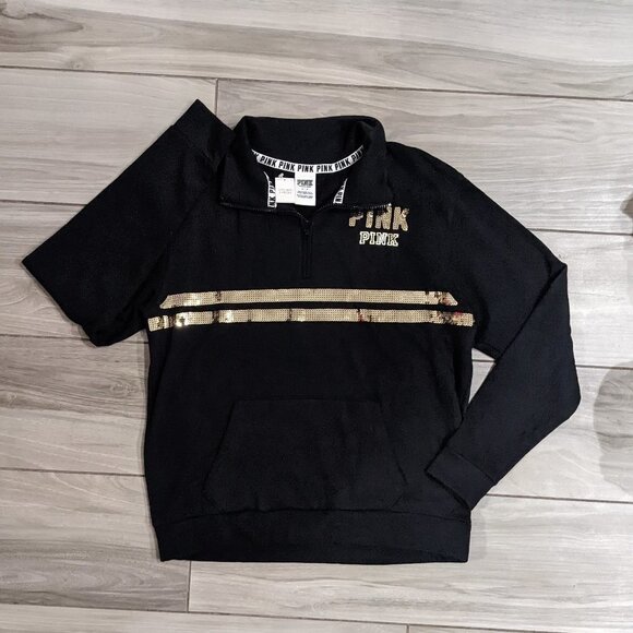 PINK Victoria's Secret LIghtweight Quarter Zip with Gold Sequin Detail - Picture 1 of 3